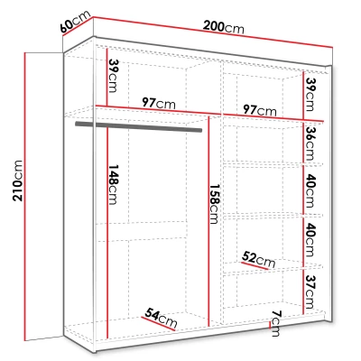 Zrkadlová šatníková skriňa 200 cm MILVEA - biela