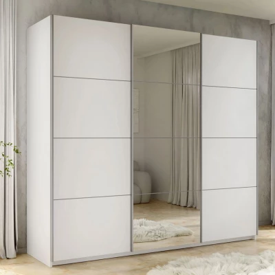 Zrkadlová šatníková skriňa 250 cm MILVEA - biela