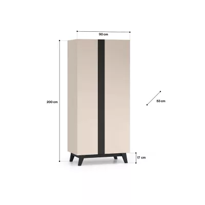 Šatníková skriňa 90 cm CHARLOTTE - kašmír / čierna