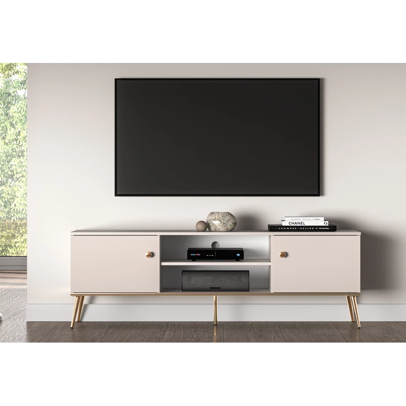 TV stolík LUNA - béžový / zlatý