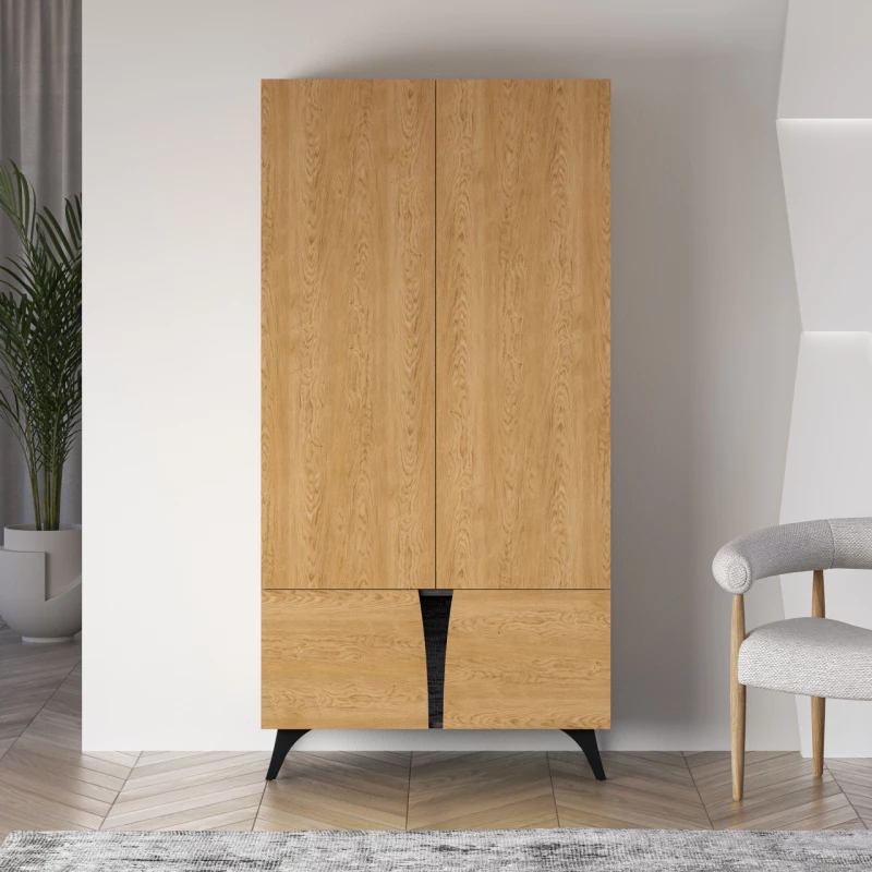 Šatníková skriňa 95 cm ANNIKA - dub baltic dune / jaseň portland čierny