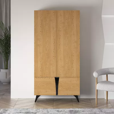 Šatníková skriňa 95 cm ANNIKA - dub baltic dune / jaseň portland čierny