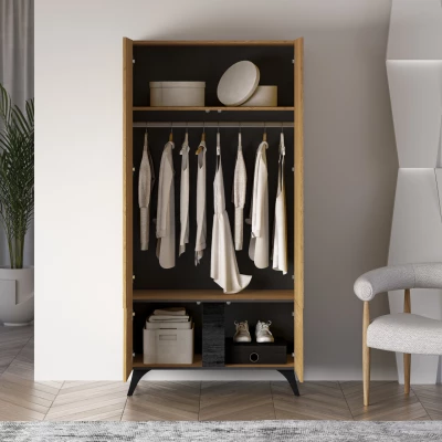 Šatníková skriňa 95 cm ANNIKA - dub baltic dune / jaseň portland čierny