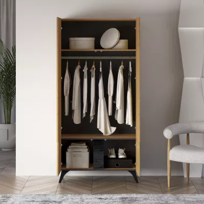 Šatníková skriňa 95 cm ANNIKA - dub baltic dune / jaseň portland čierny