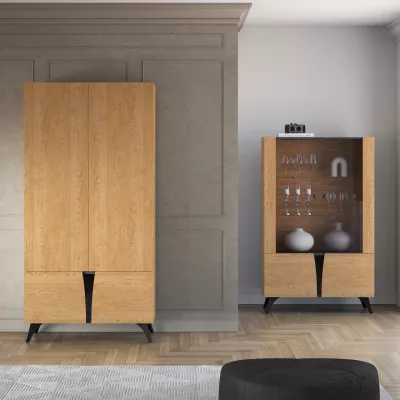 Šatníková skriňa 95 cm ANNIKA - dub baltic dune / jaseň portland čierny