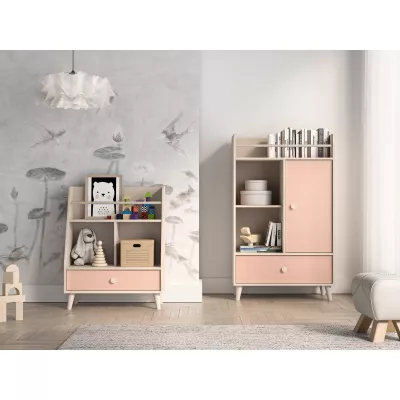 Regál so šuplíkom do detskej izby OLIVIA - béžový / ružový