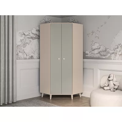 Rohová šatníková skriňa 80 cm OLIVIA - béžová / šedá