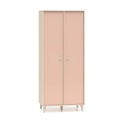 Dvojdverová šatníková skriňa 80 cm do detskej izby OLIVIA - béžová / ružová