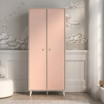Dvojdverová šatníková skriňa 80 cm do detskej izby OLIVIA - béžová / ružová