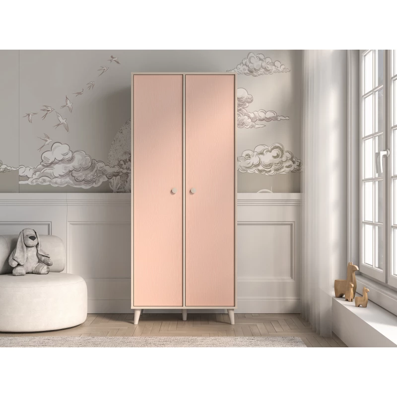 Dvojdverová šatníková skriňa 80 cm do detskej izby OLIVIA - béžová / ružová