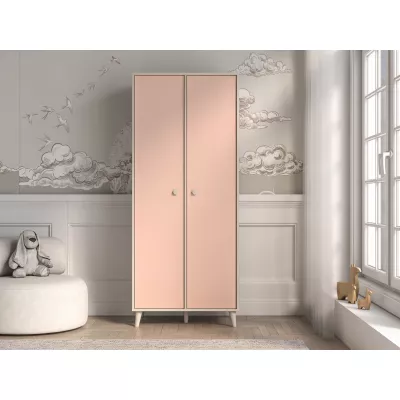 Dvojdverová šatníková skriňa 80 cm do detskej izby OLIVIA - béžová / ružová