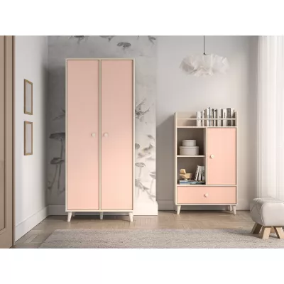 Dvojdverová šatníková skriňa 80 cm do detskej izby OLIVIA - béžová / ružová