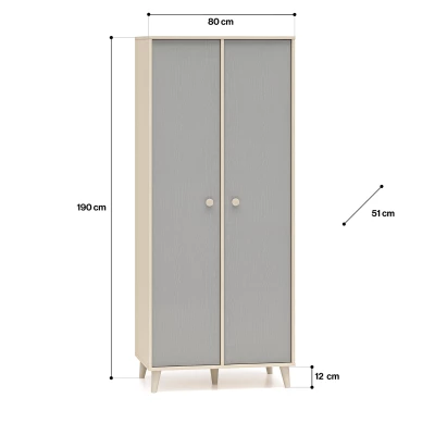 Dvojdverová šatníková skriňa 80 cm do detskej izby OLIVIA - béžová / šedá