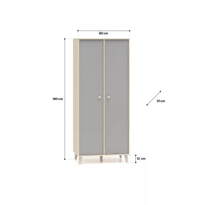 Dvojdverová šatníková skriňa 80 cm do detskej izby OLIVIA - béžová / šedá