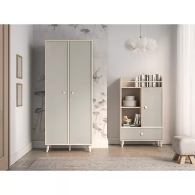 Dvojdverová šatníková skriňa 80 cm do detskej izby OLIVIA - béžová / šedá