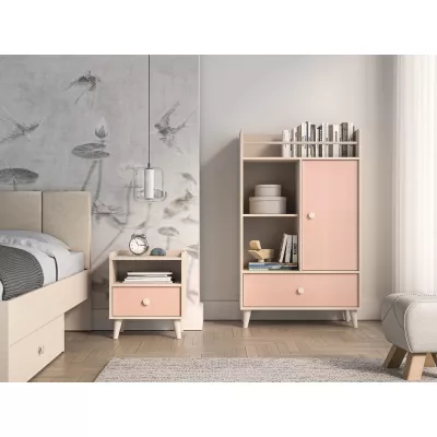 Nočný stolík do detskej izby OLIVIA - béžový / ružový