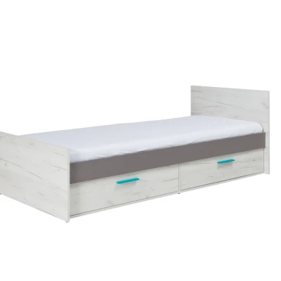 Jednolôžková posteľ 80x200 DEANY - dub kraft / popolavá / tyrkysová