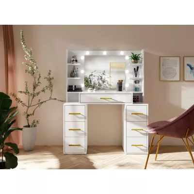 Toaletný stolík so zrkadlom BERTHA - biely + LED osvetlenie ZDARMA