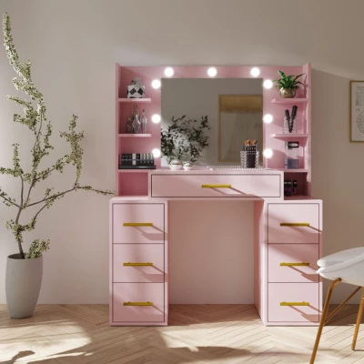 Toaletný stolík so zrkadlom BERTHA - marshmallow + LED osvetlenie ZDARMA