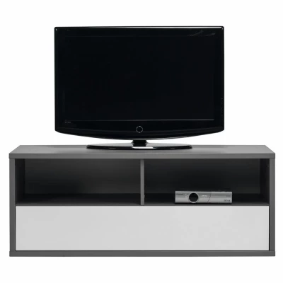 Televízny stolík MANKATO - šedý / lesklý biely