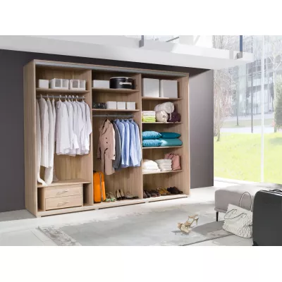 Široká šatníková skriňa 277 cm ZUMBRO - dub riviera / biele sklo