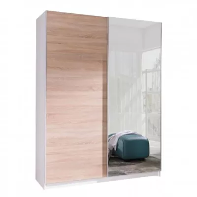 Šatníková skriňa 150 cm so zrkadlom WADENA 5 - dub sonoma / biela