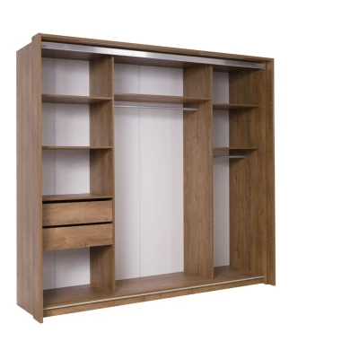 Šatníková skriňa s osvetlením 230 cm ISANTI - dub bordeaux / lesklá biela