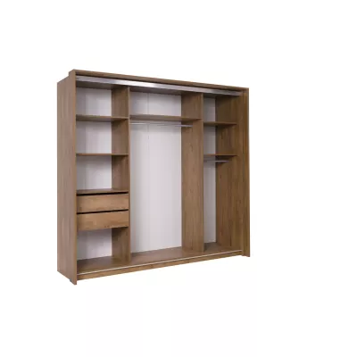 Šatníková skriňa s osvetlením 230 cm ISANTI - dub bordeaux / lesklá biela