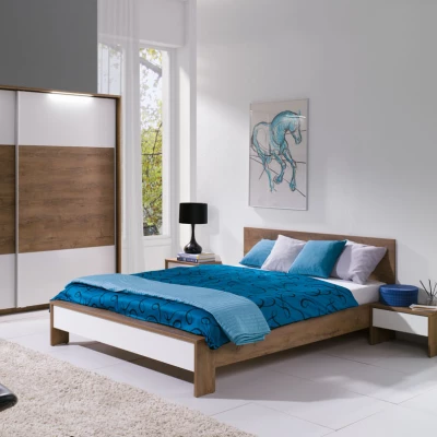 Šatníková skriňa s osvetlením 230 cm ISANTI - dub bordeaux / lesklá biela