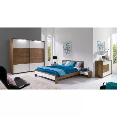 Šatníková skriňa s osvetlením 230 cm ISANTI - dub bordeaux / lesklá biela