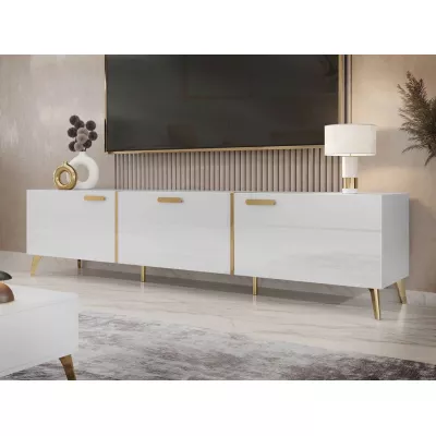 Široký televízny stolík TANTES - biely / lesklý biely