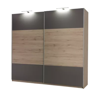 Široká šatníková skriňa 225 cm KIMBALL - dub san remo / šedá + LED osvetlenie ZDARMA