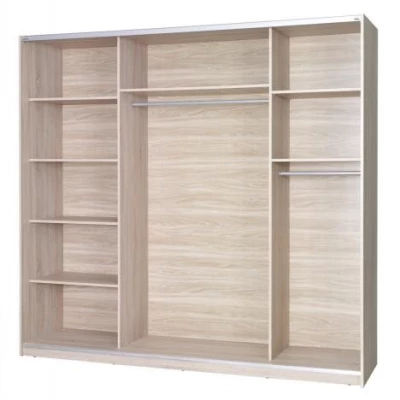 Široká šatníková skriňa 225 cm KIMBALL - dub san remo / šedá + LED osvetlenie ZDARMA