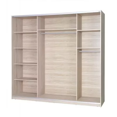Široká šatníková skriňa 225 cm KIMBALL - dub san remo / šedá + LED osvetlenie ZDARMA