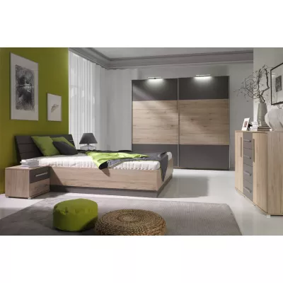 Široká šatníková skriňa 225 cm KIMBALL - dub san remo / šedá + LED osvetlenie ZDARMA