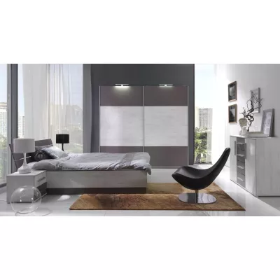 Široká šatníková skriňa 225 cm KIMBALL - nórska borovica / šedá + LED osvetlenie ZDARMA