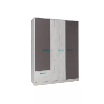 Široká šatníková skriňa 145 cm DEANY - dub kraft / popolavá / tyrkysová