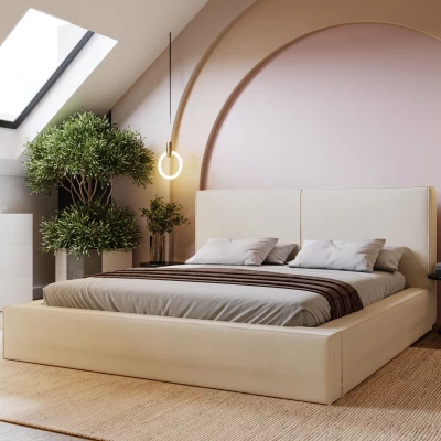 Jednoduchá čalúnená posteľ 180x200 NIDIA 1 s úložným priestorom - vanilková