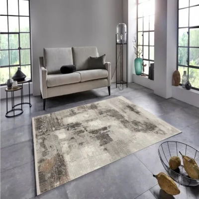 Obdĺžnikový koberec 80x150 cm STEFANO abstraktný - béžový / zlatý
