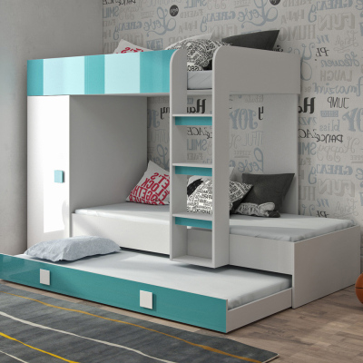 Detská poschodová posteľ s úložným priestorom Lena - biela/modrá