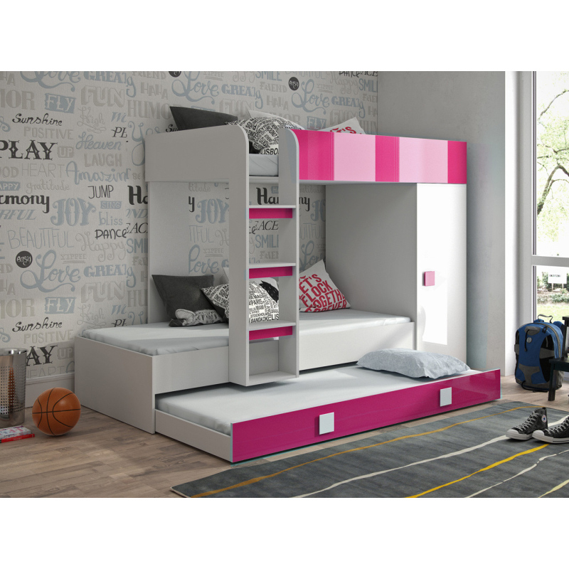 Detská poschodová posteľ s úložným priestorom Lena - biela/ružová
