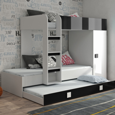 Detská poschodová posteľ s úložným priestorom Lena- biela/čierna