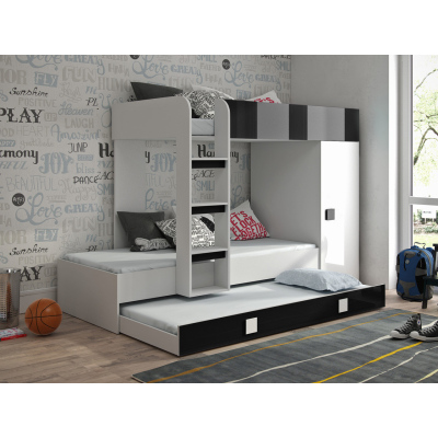 Detská poschodová posteľ s úložným priestorom Lena- biela/čierna