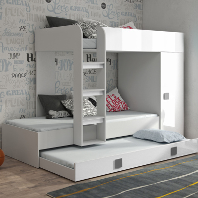 Detská poschodová posteľ s úložným priestorom Lena- biela - šedé úchyty