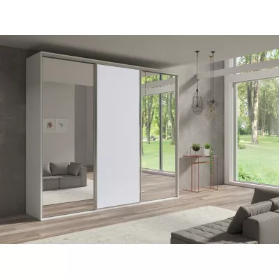 Zrkadlová šatníková skriňa 254 cm AMBOY 6 - biela