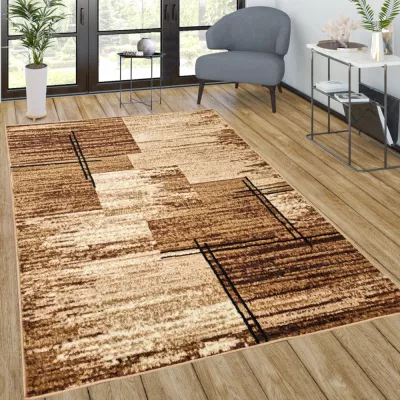 Kusový koberec 70x130 cm LUKEN obdĺžnikový - béžový / tmavo hnedý