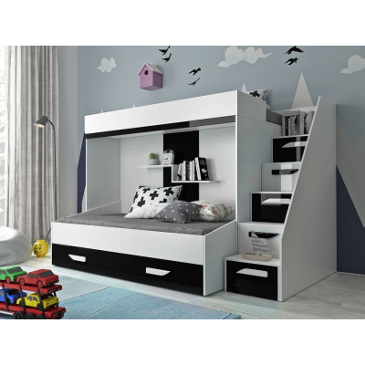 Detská poschodová posteľ s úložným priestorom Derry - biela/čierna