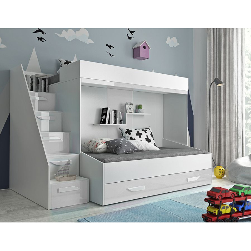Detská poschodová posteľ s úložným priestorom Derry  - biela