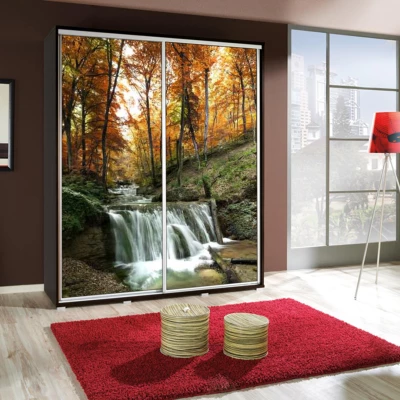 Vysoká šatníková skriňa 155 cm s potlačou DANUBE 13 - gaštan wenge