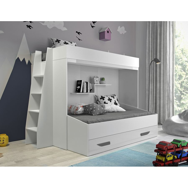 Poschodová posteľ s úložným priestorom Lada - biela/šedé úchyty